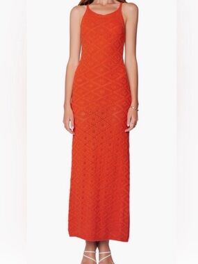 Lost + Wander Orange Crochet Halter Maxi Dress